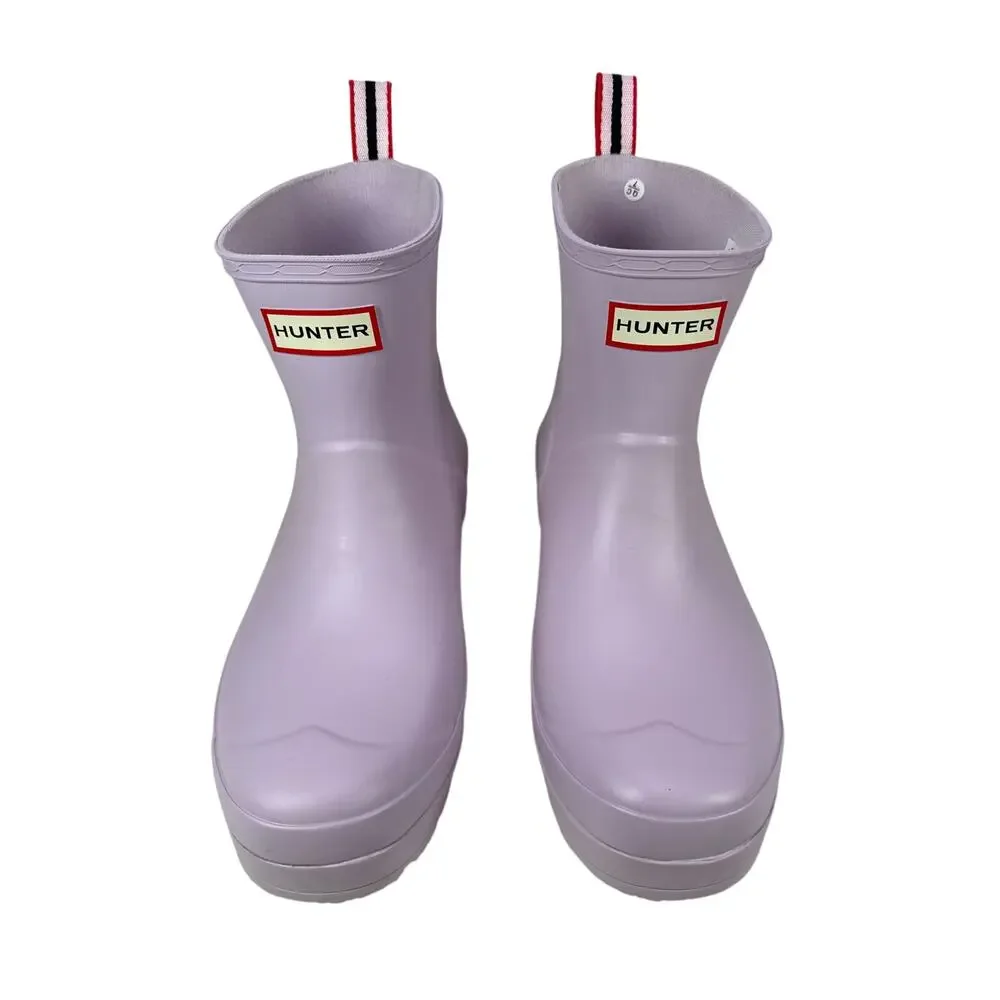 Hunter Play Short Rain Boots Womens 9 Black‎ WP Rubber Tempered Mauve Purple